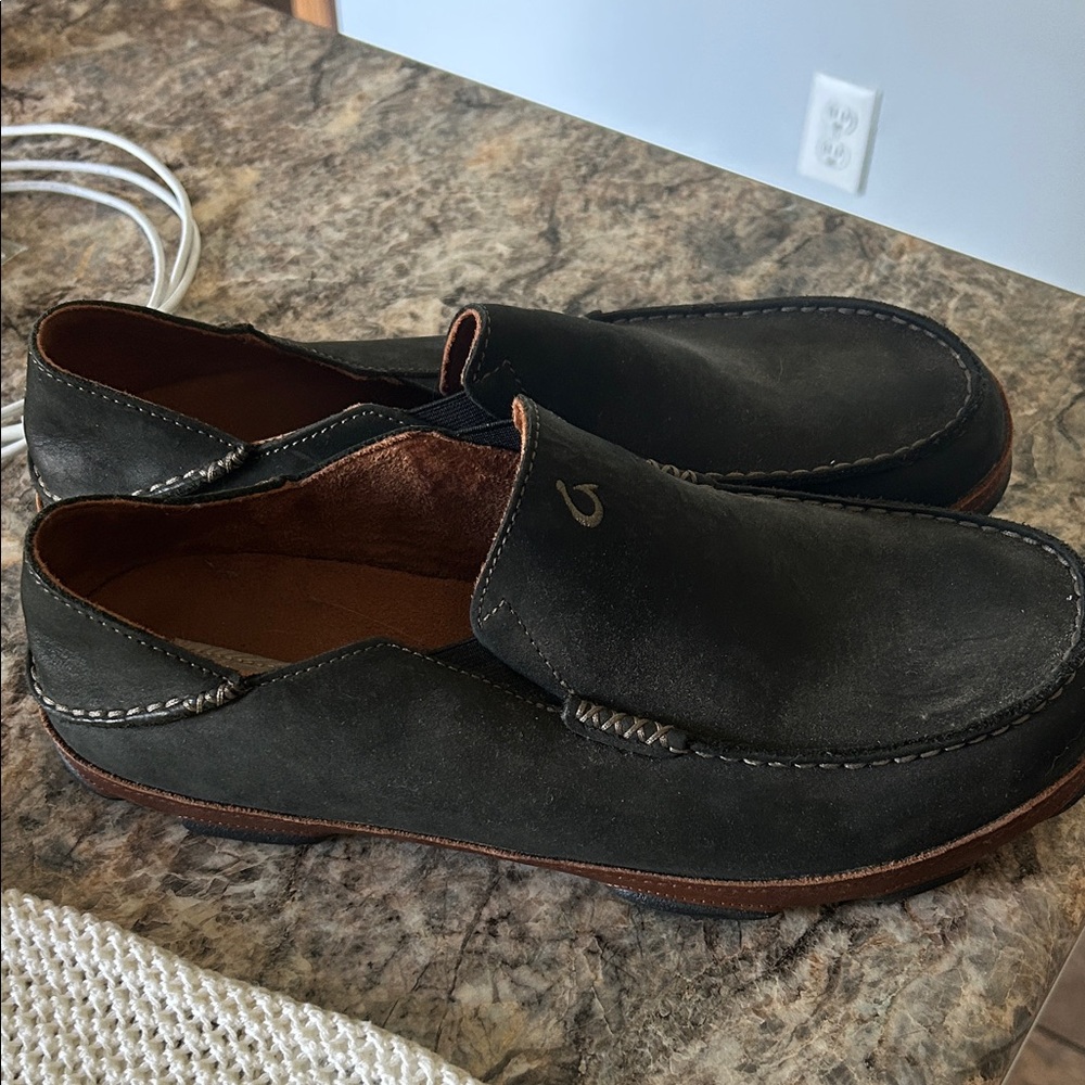 OluKai Dark Leather Loafers